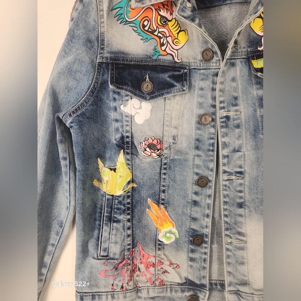 Reason Flaming Dragon Denim Jacket with Colorful Prints. Size M.   #G02 - Picture 14 of 15